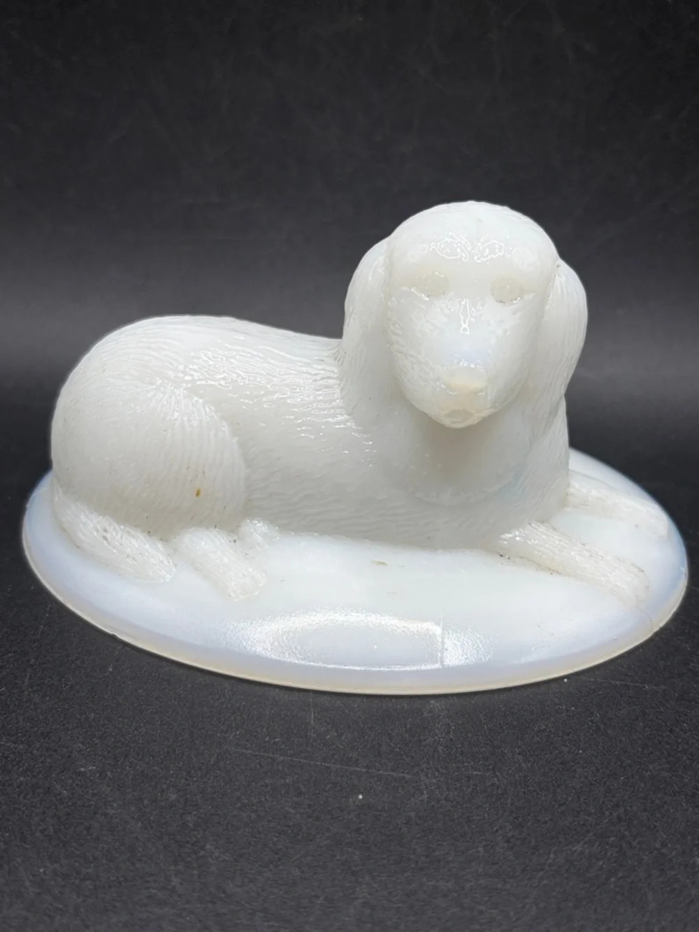 Vintage White Milk Glass Dog on Nest Lid, Collectible Cottagecore Home Decor